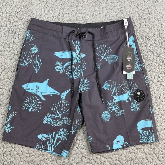 Vissla Mega Lab 18.5" Boardshorts Men's 29 Phantom Shark Blue Coral $69 - Picture 1 of 11
